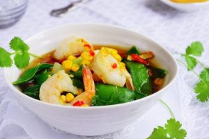 Miso Soup with Prawns and Pak Choi